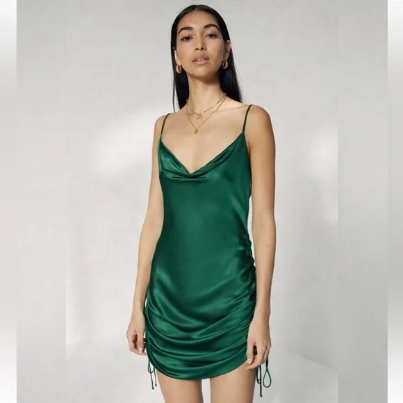 Wilfred Deep Teal Satin Cowl Neck dress size small - Picture 3 of 11